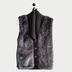 East London Vest Faux Fur Front Cable Knit Patterned Back